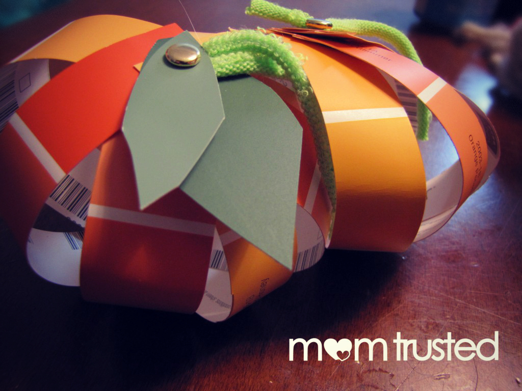 paint chip pumpkin project for preschoolers momtrusted